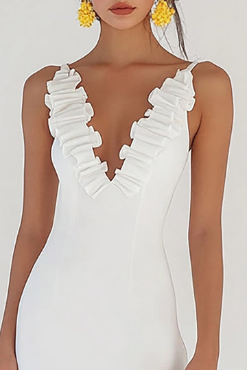 White Ruffled Short Graduation Dress